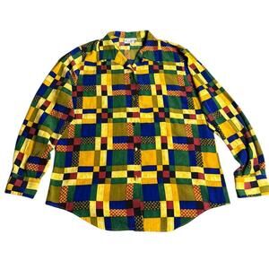 Le Caviar vtg. bold colorblock checkered button front shirt multicolor women’s L